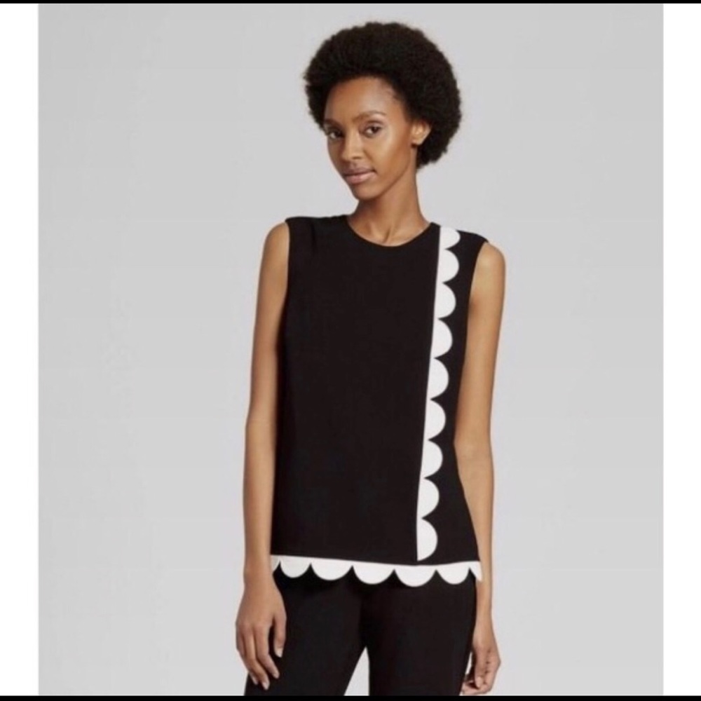 Black Tank Top with scallop Trim NEW